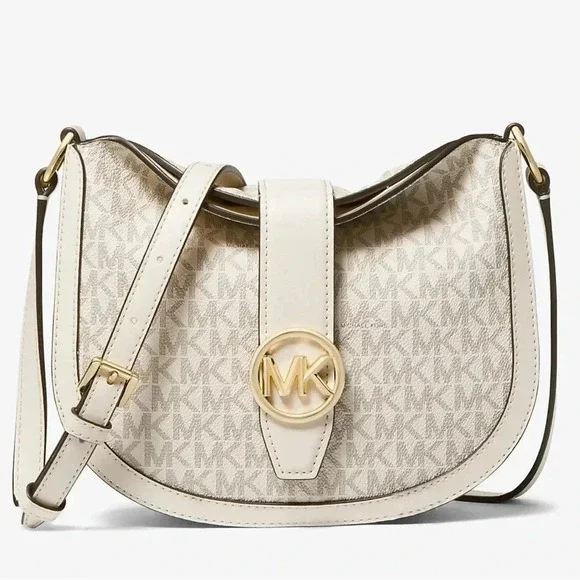 NWT MICHAEL Michael Kors Cream Signature Logo Hobo Crossbody - Picture 2 of 7